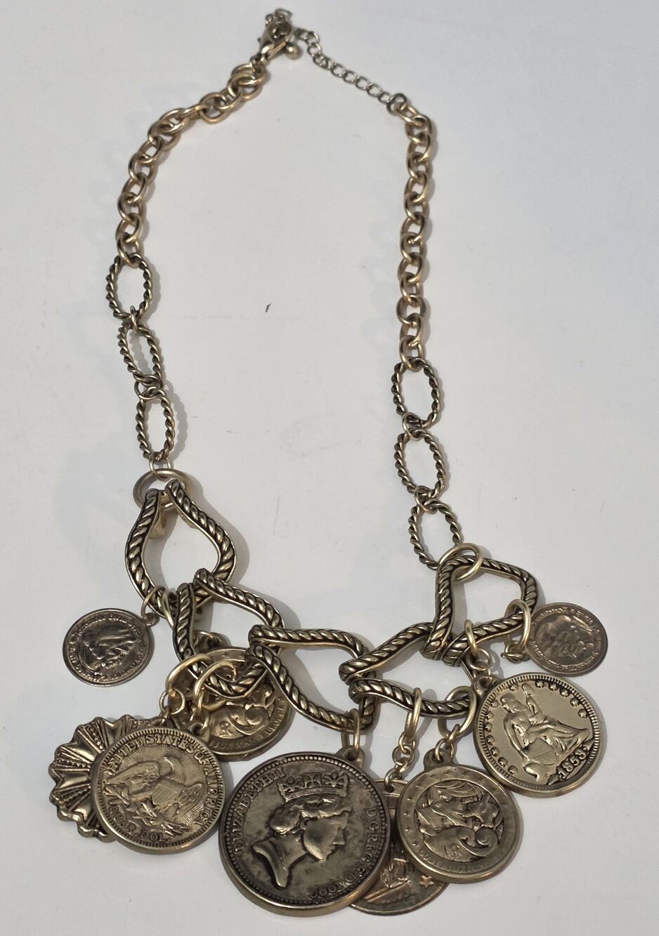 22" Roman Coin Necklace Gold tone
